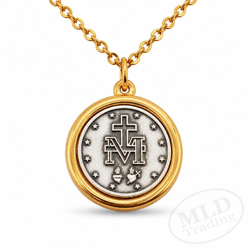 Miraculous Medal Pendant Necklace Catholic Marian Made in Italy 18″ Chain