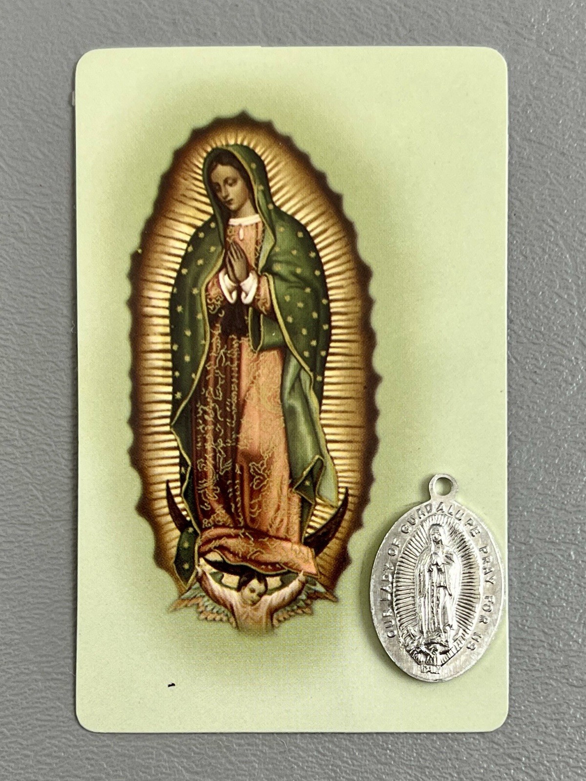 Nuestra Señora de Guadalupe Prayer Card with Medal Catholic Spanish Holy Card