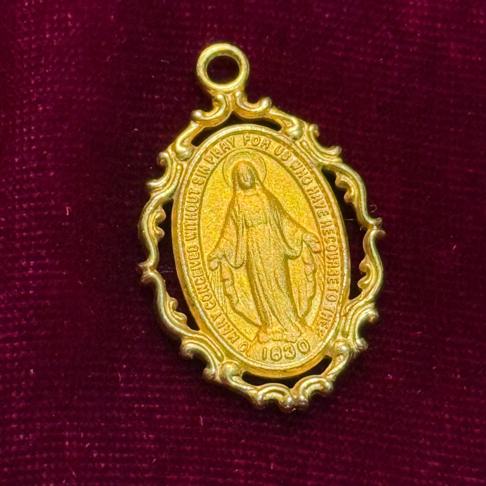 CHAPEL 18k Gold Plate Our Lady of Miraculous Medal Sterling Silver Italy 1 Inch
