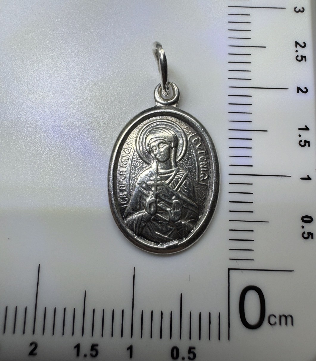 Silver Orthodox Pendant Saint Eugenia Icon Silver Religious Medal 1.53g