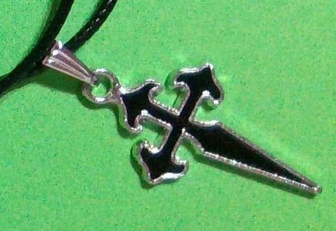 St James Crusader Cross Crucifix Black Silver Chain Necklace BLACK