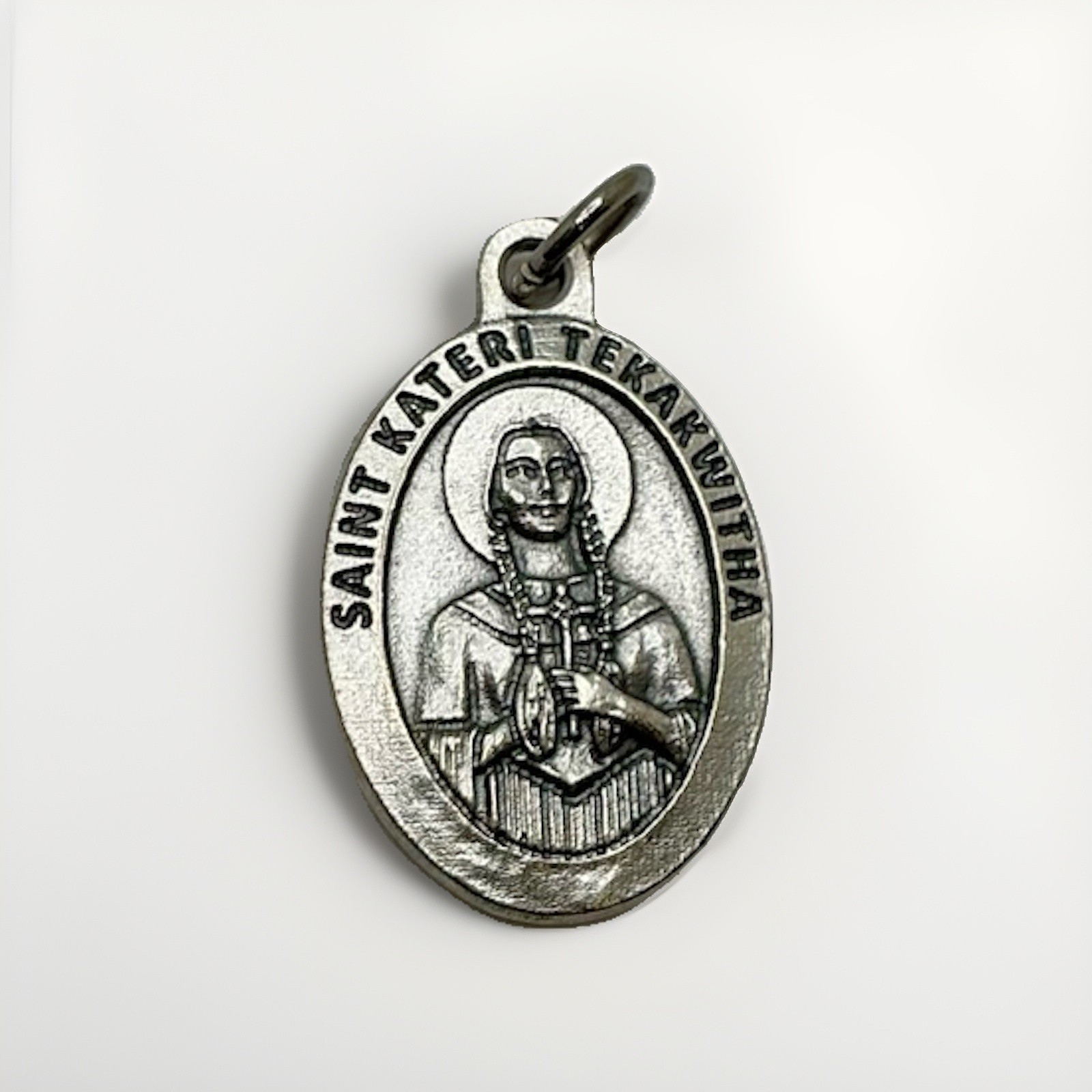 Saint Kateri Tekakwitha Italian Silver Tone OX 1 inch Die-Cast Medal Pendant 3g