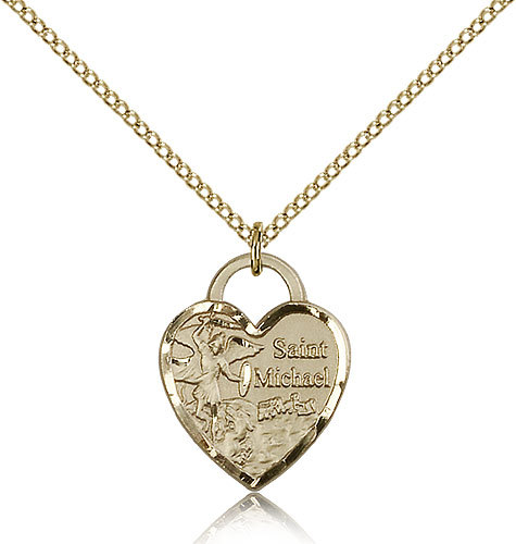 Gold Filled Saint Michael The Archangel Heart Medal Necklace For Women 18 Chain