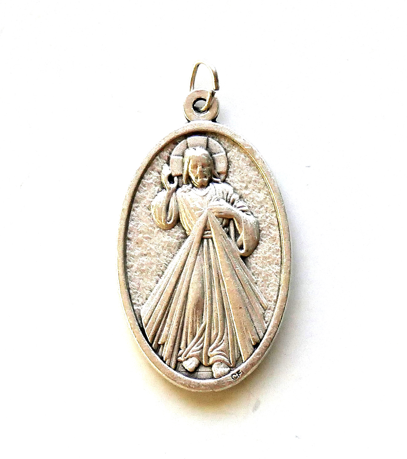 Divine Mercy / Faustina Silver Tone Medal Pendant 1-1/2″ x 1-1/8″ + Cord