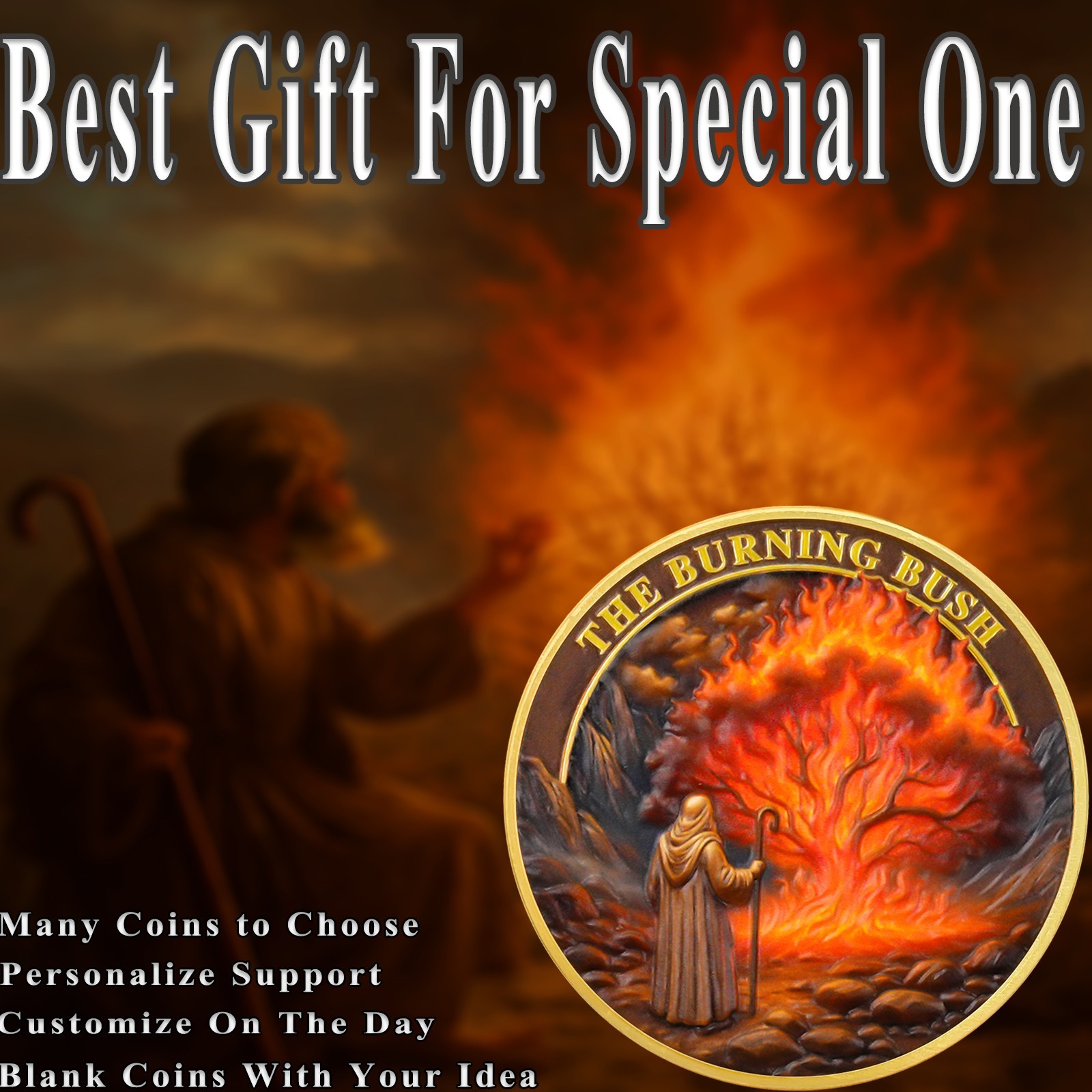 6pcs Christian Faith Coin Moses Holy Ground Burning Bush Exodus 3:5 Verse Tokens