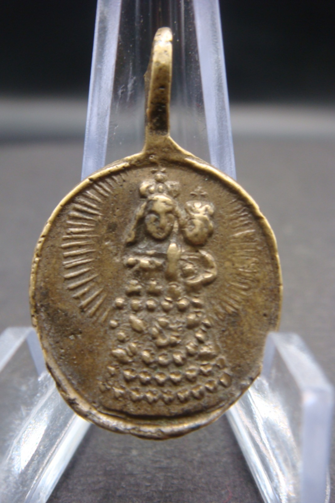 Rare Antique Bronze Catholic Medal Saint Anthony of Padua & Madonna w Child
