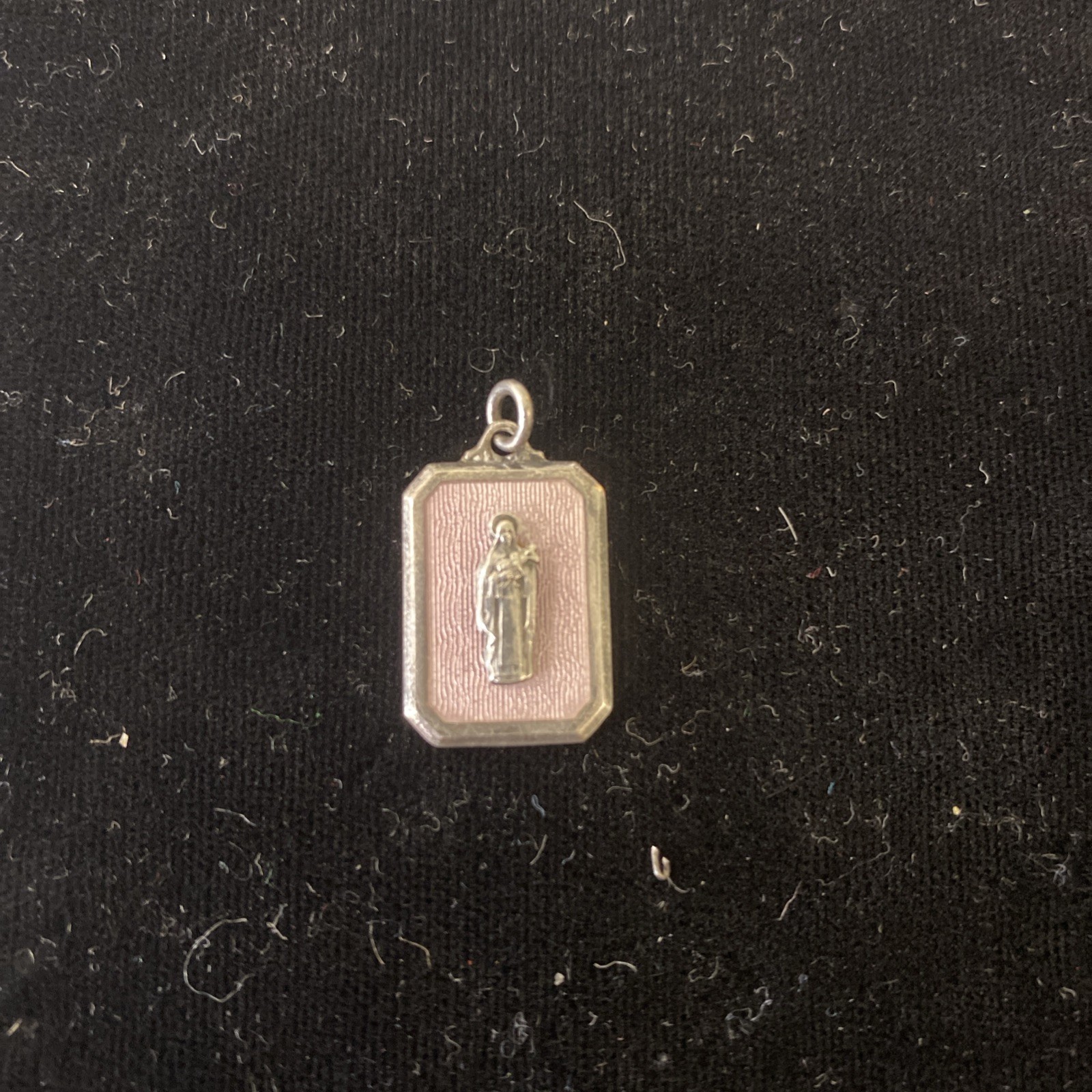 Mother Mary Holding Baby Jesus Pendant Pink With Lillys On Back Sterling
