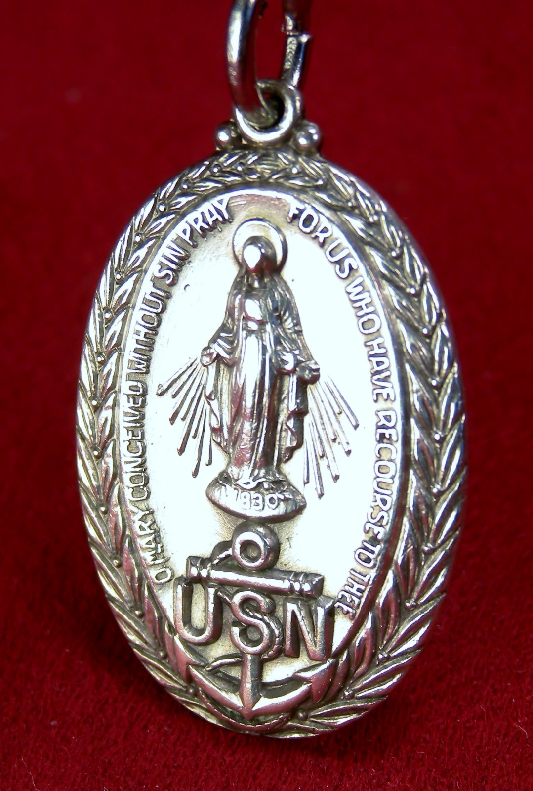 Sterling WWII USN Chaplain Sailors ID Victory Wreath Catholic Miraculous Medal