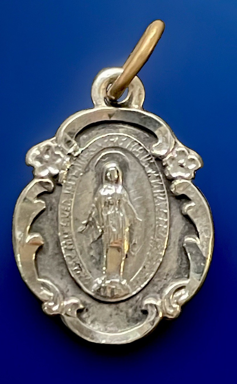 Vintage Catholic Sterling Silver Miraculous Mary Medal, 1.8 Grams Silver