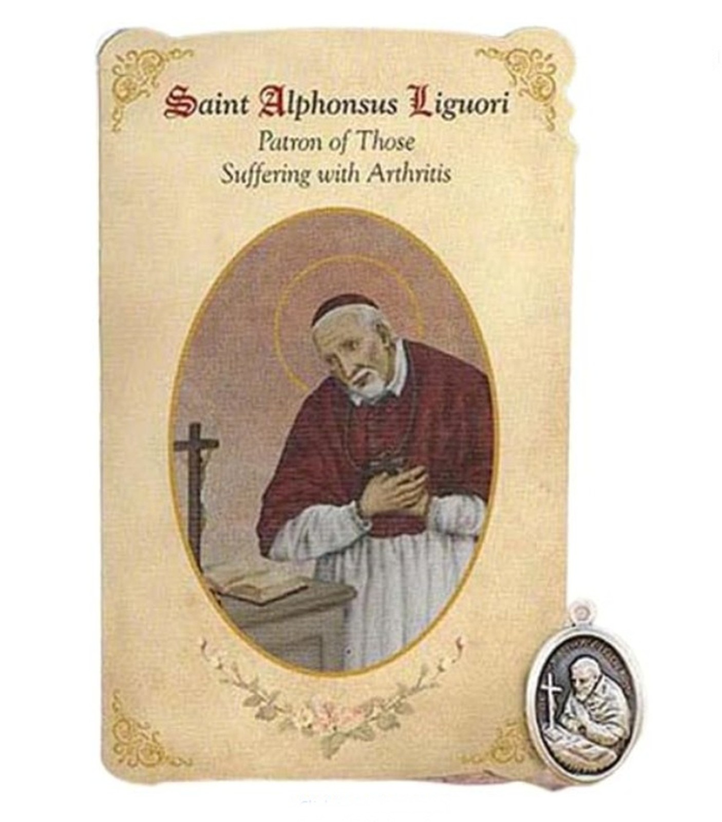 St Alphonsus Liguori Patron of Arthritis Healing Medal and Holy Card Set