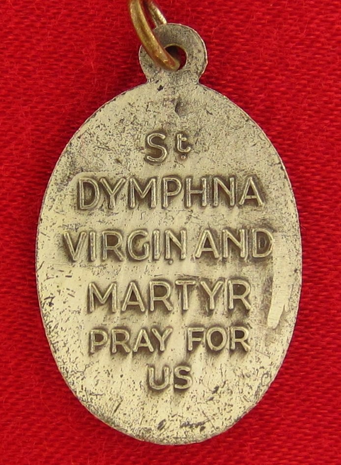Vintage SAINT DYMPHNA Medal Religious Catholic Silvertone VIRGIN & MARTYR Medal