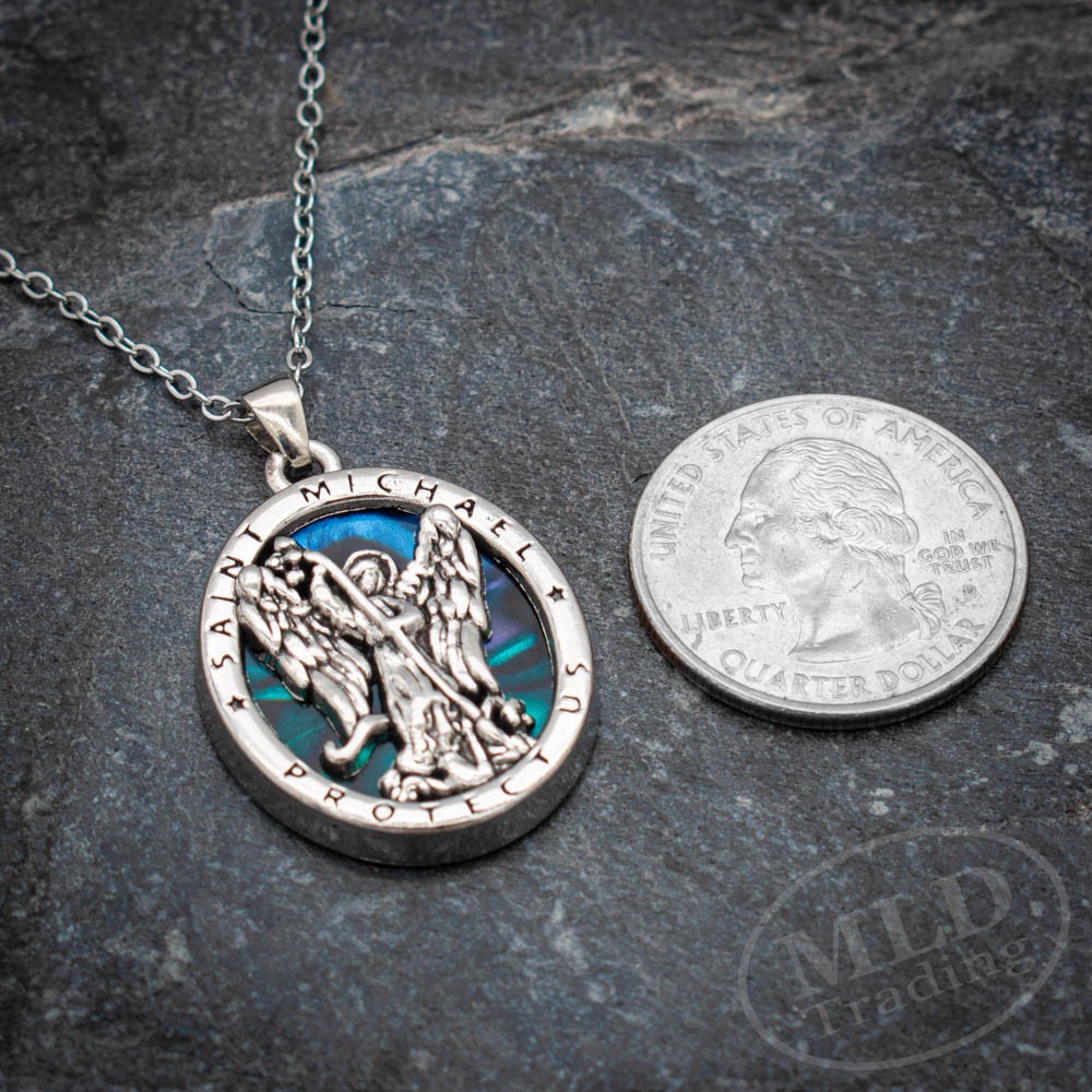 Saint St Michael Protector Pendant Necklace – Stainless Steel Chain, Angel Medal