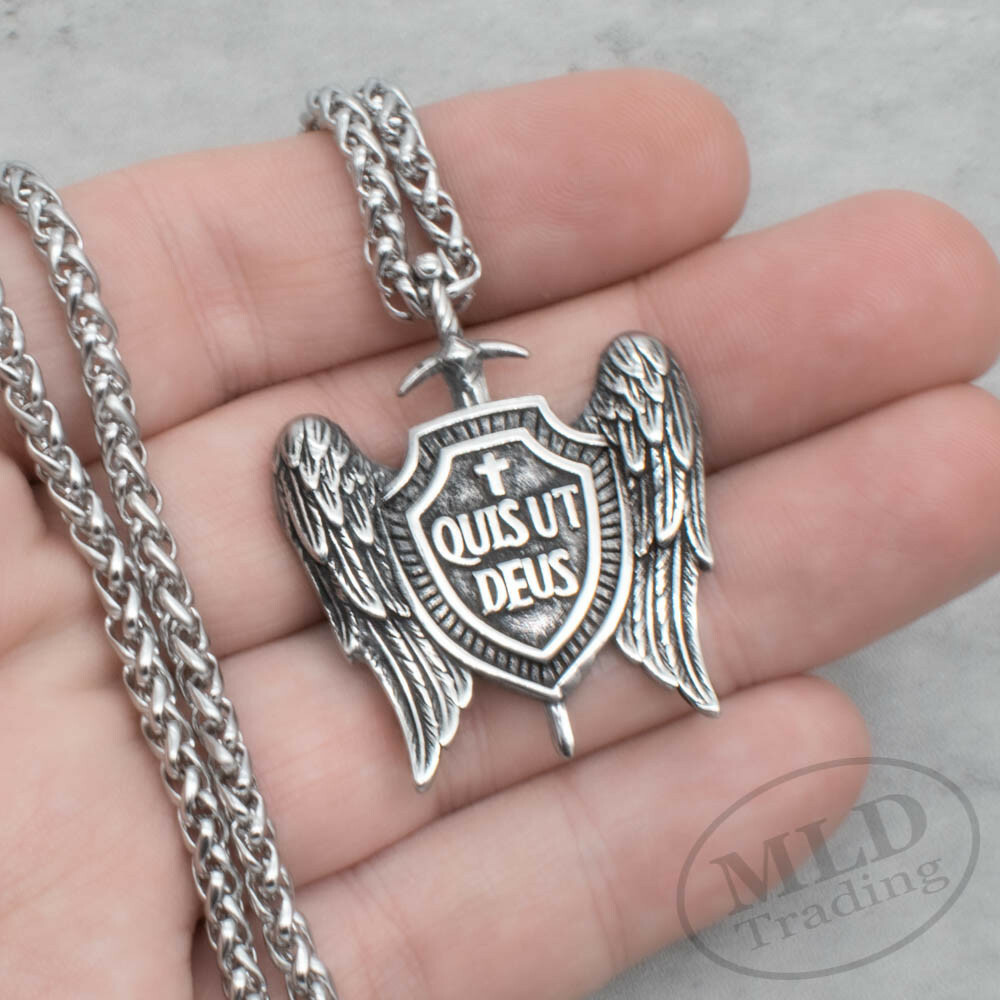 Archangel Saint St Michael Medal Stainless Steel Medallion Pendant Necklace