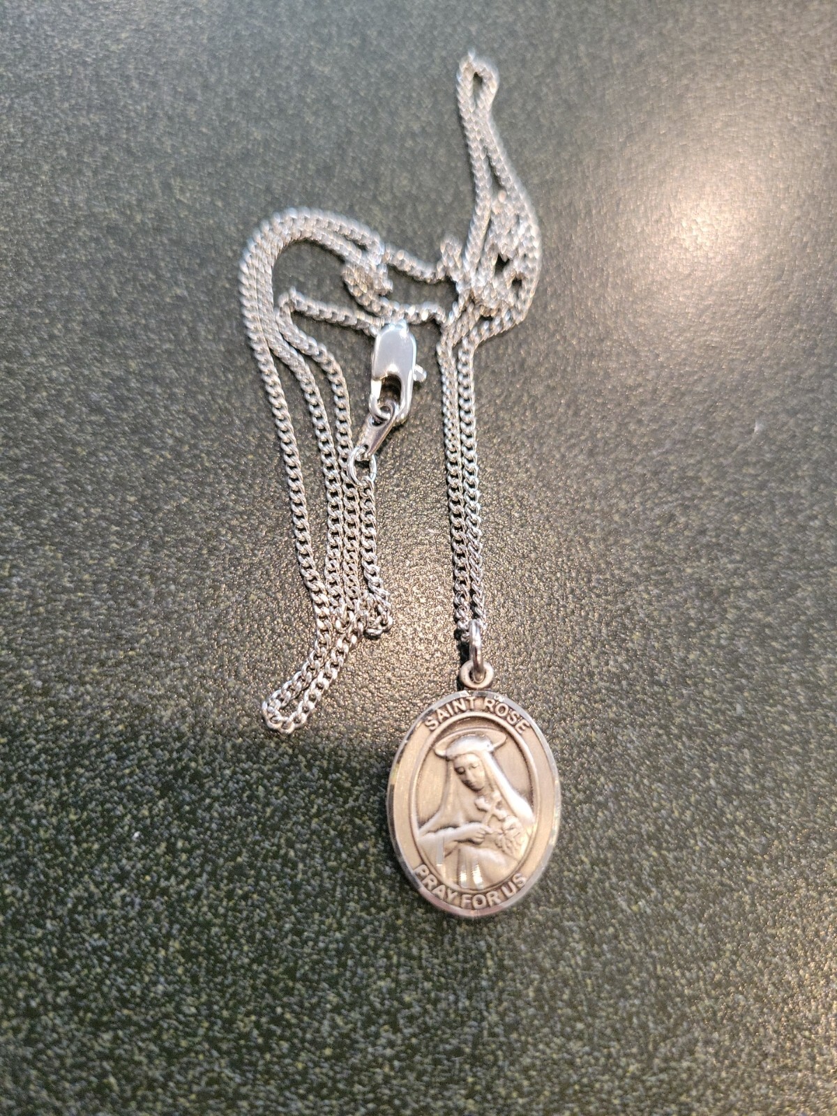 Bliss Sterling Silver Saint Rose of Lima Medal Pendant Necklace In Box 18″ Long