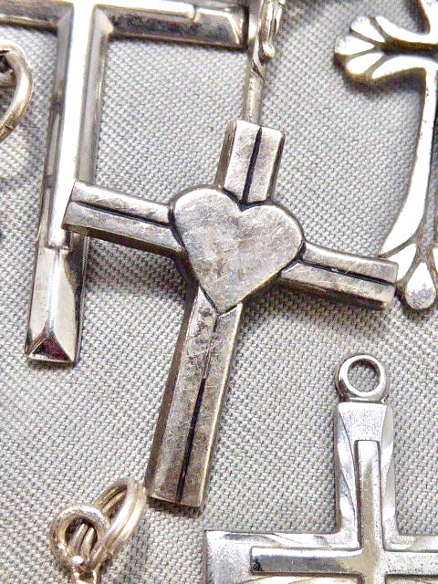 (10) VINTAGE STERLING SILVER RELIGIOUS CROSS PENDANTS OR CHARMS STAMPED STERLING