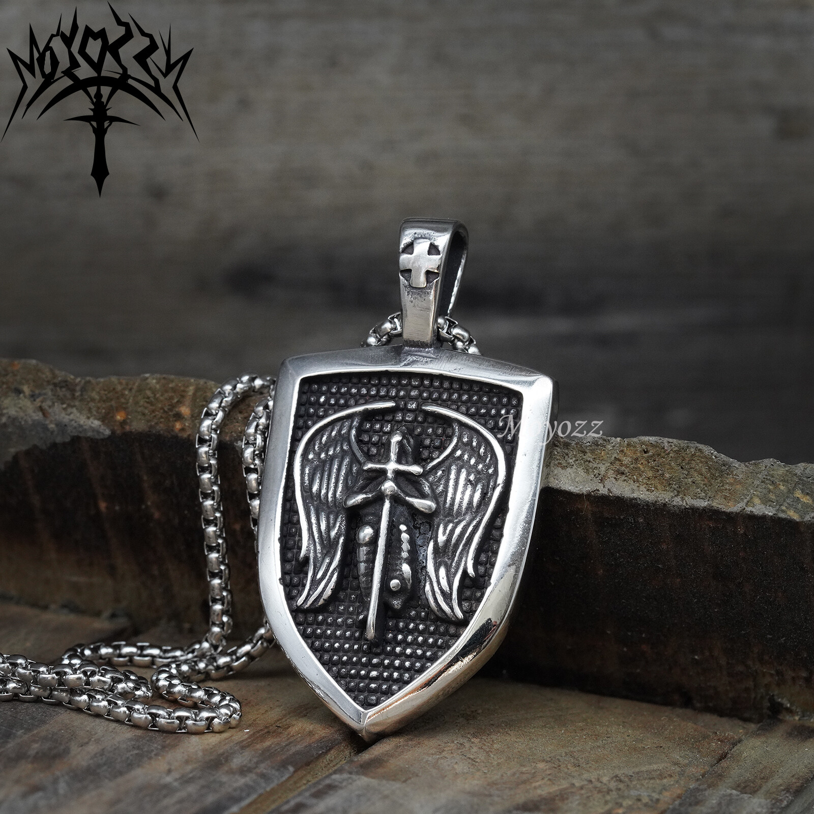 Archangel Saint St Michael Medal Shield Pendant Necklace Stainless Steel Chain