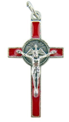 Red Enamel Crucifix with Holy Trinity Dove Center 1 1/2″ Confirmation Cross