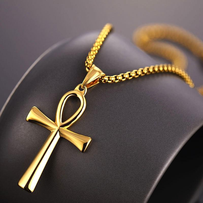 3pcs Stainless Steel Egyptian Necklace Cross Pendant Waterproof Unisex Chain