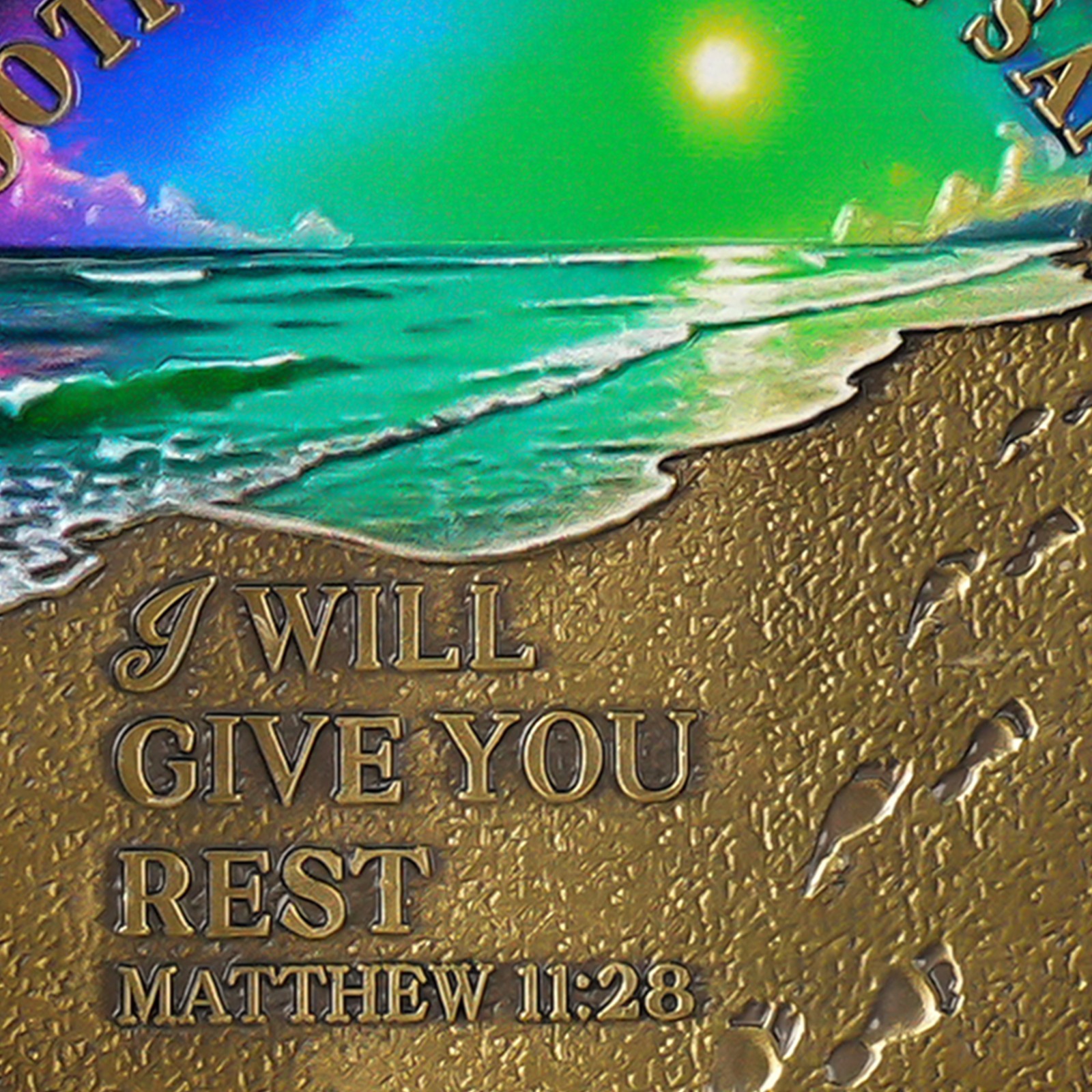 5pcs Inspirational Christian Coin Footprint In The Sand Matthew 11:28 Verse Coin