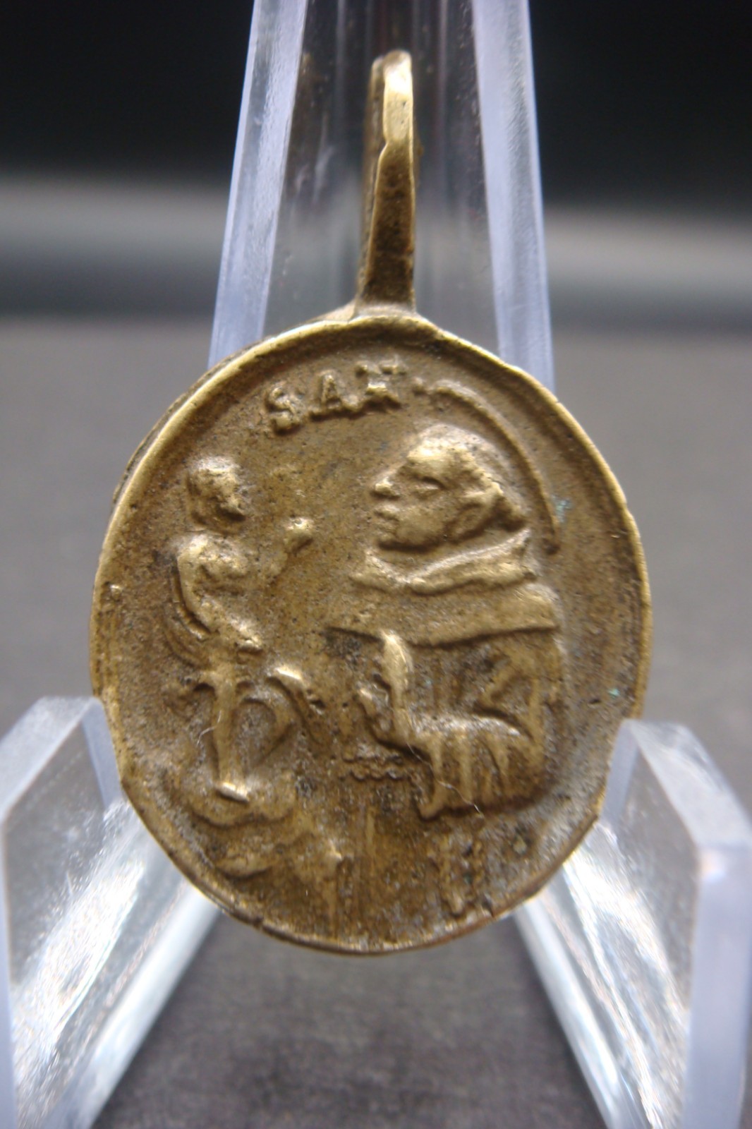 Rare Antique Bronze Catholic Medal Saint Anthony of Padua & Madonna w Child