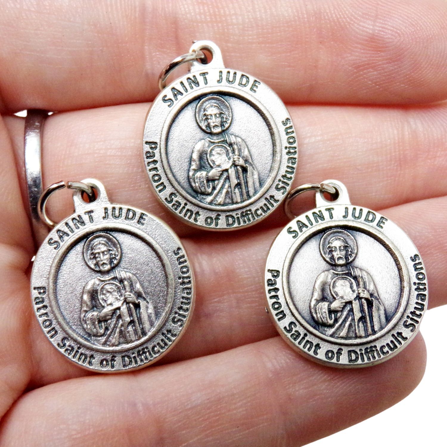 Patron St Saint Jude of Difficult Situations Silver Tone Medals Rosary Part 1 In