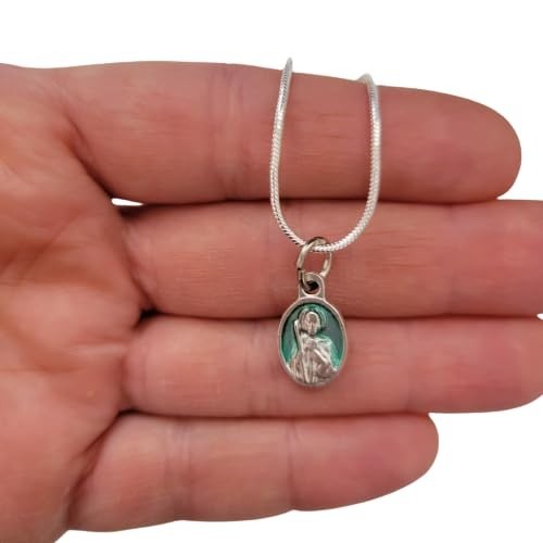 Saint Jude Medal Necklace, Sterling Silver Plated + Spanish Prayer Card St. Jude