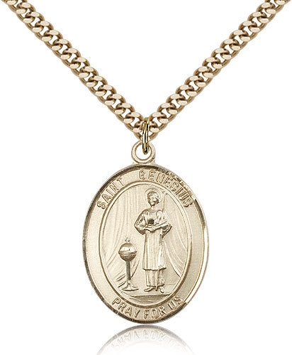 Saint Genesius Of Rome Medal For Men – Gold Filled Necklace On 24 Chain – 30…
