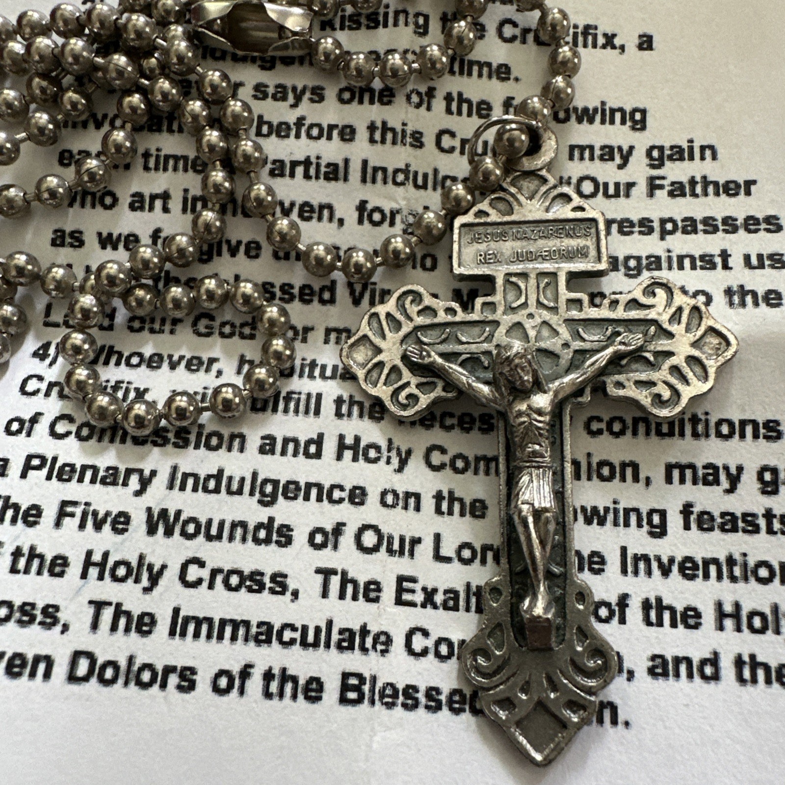Silver Tone Pardon Crucifix Cross on 23″ Ball Chain Necklace