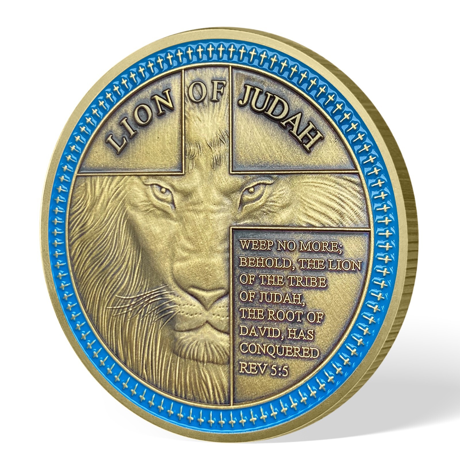 10Pcs Lion of Judah Challenge Coin Joshua 1:9 Verse Christian Inspirational Gift