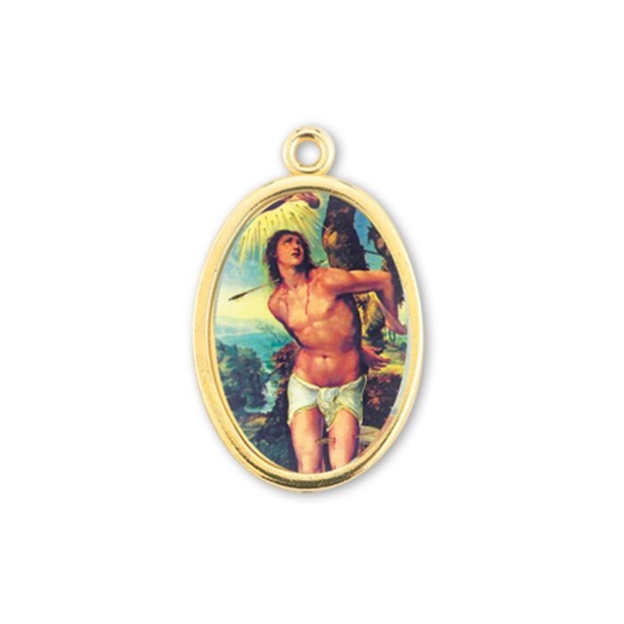 St. Saint Sebastian Italian 1 inch Gold Tone and Enameled – Medal 690-540
