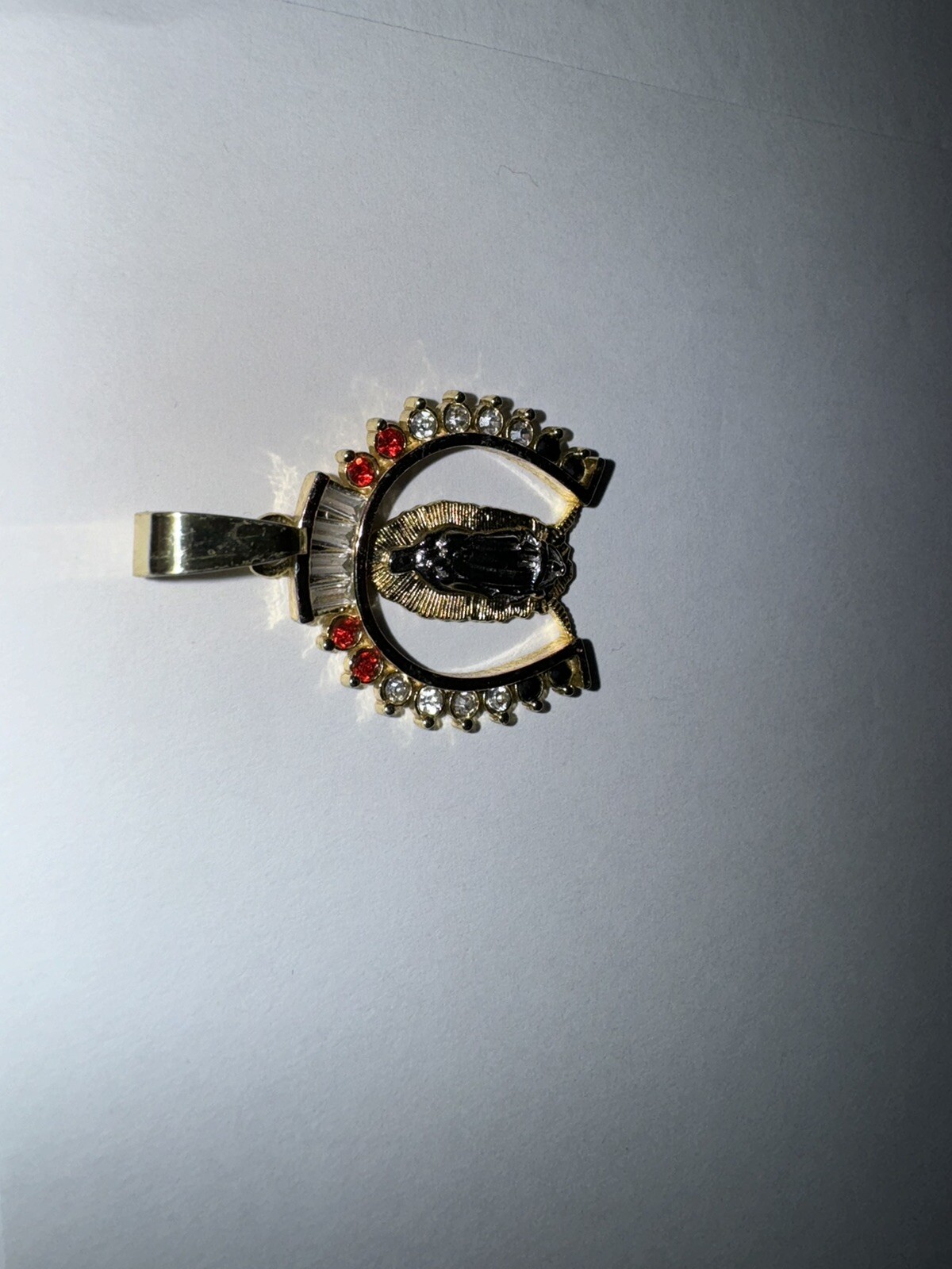 Gold Tone Horse Shoe With Lady of Guadalupe Virgin Mary Catholic Medal Pendant
