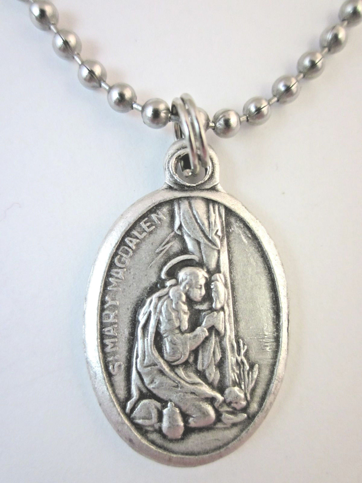 St Mary Magdalen Medal Pendant Necklace 24″ Ball Chain Gift Box & Prayer Card