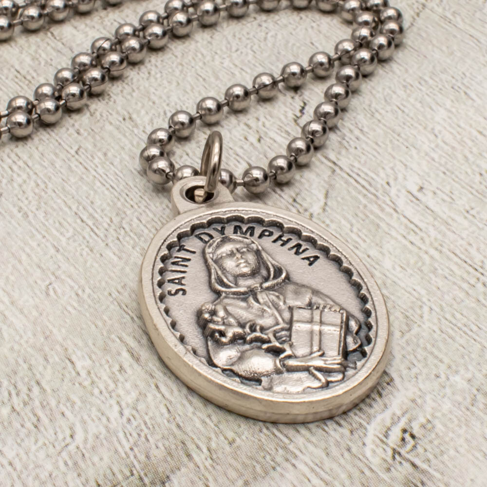 Saint St Dymphna Medal Pendant Necklace Patron Saint Of Stress And Anxiety Italy