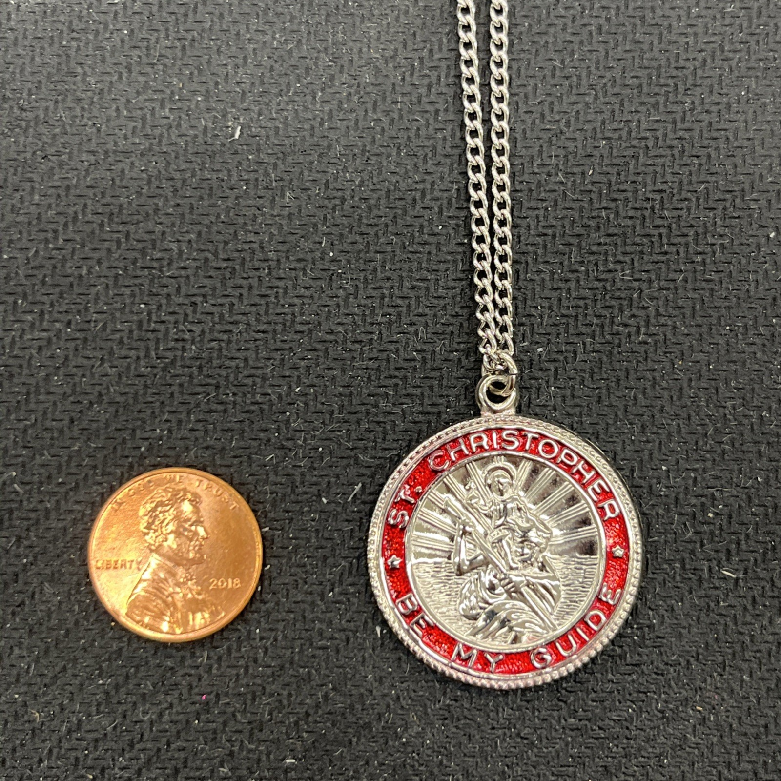 St. Christopher Surf Medal Necklace Protector of Travel sv/re Silver Red Small