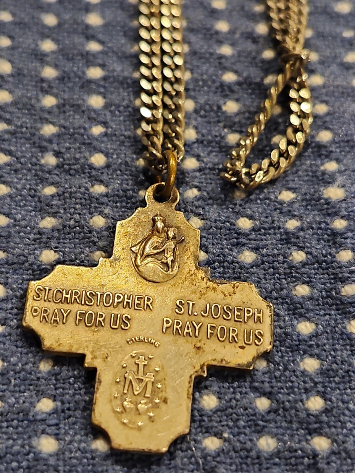 Vintage 24″ STERLING SILVER ST.CHRISTOPHER & ST JOSEPH NECKLACE ” PRAY FOR US”