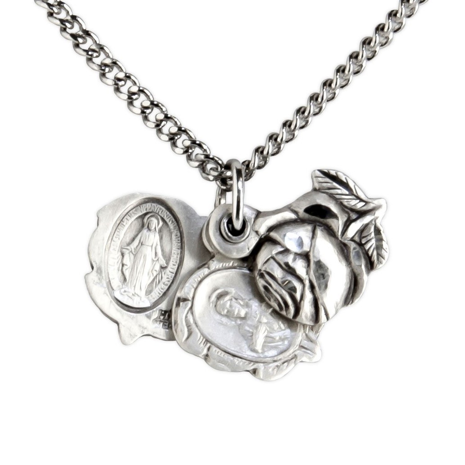 Heartland Women’s Sterling Silver Triple Slide Rose with Miraculous Pendant +…