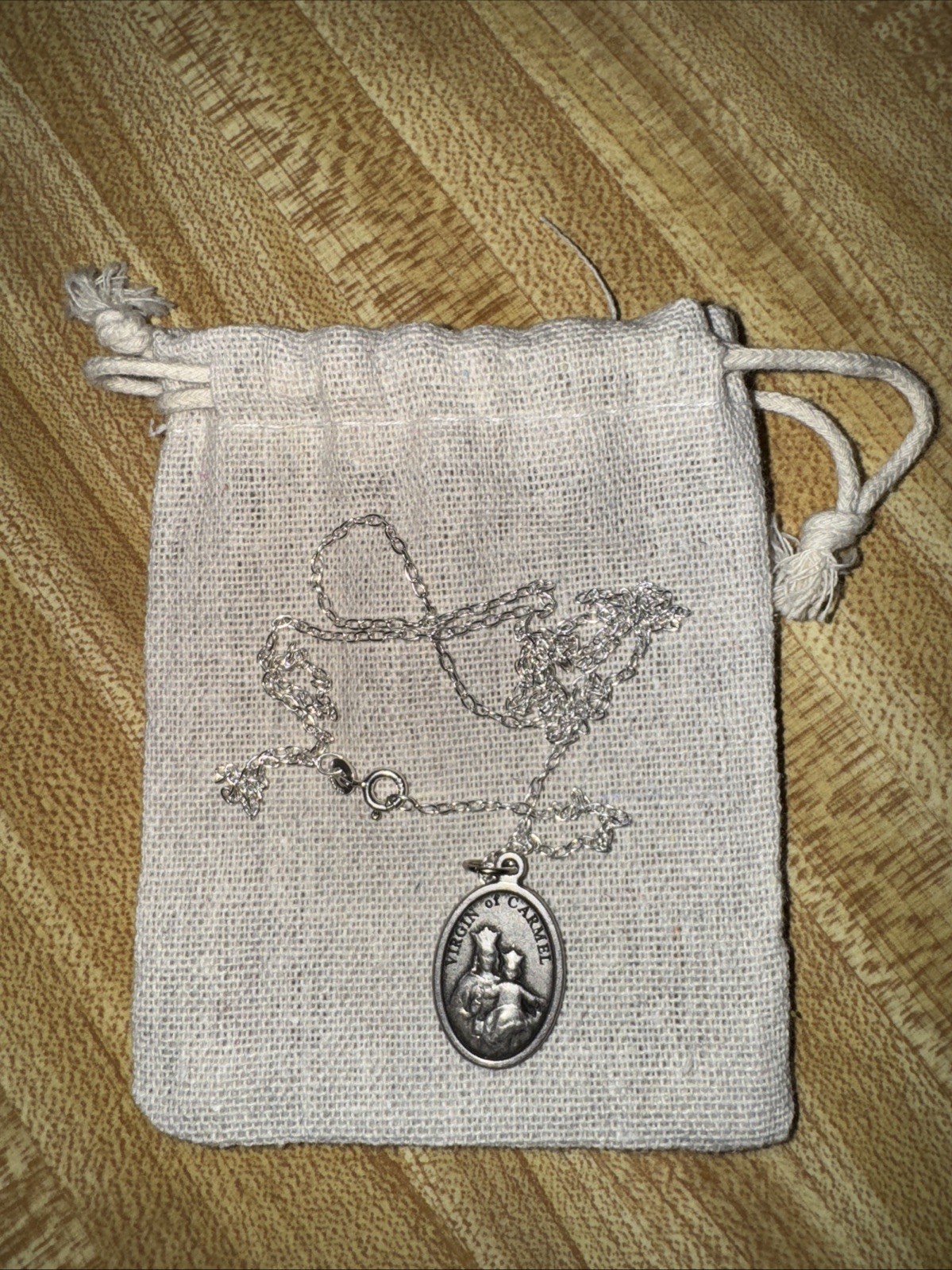 Scapular Medal, 24” Silver Filled Necklace Chain And Multi-use Canvas Pouch