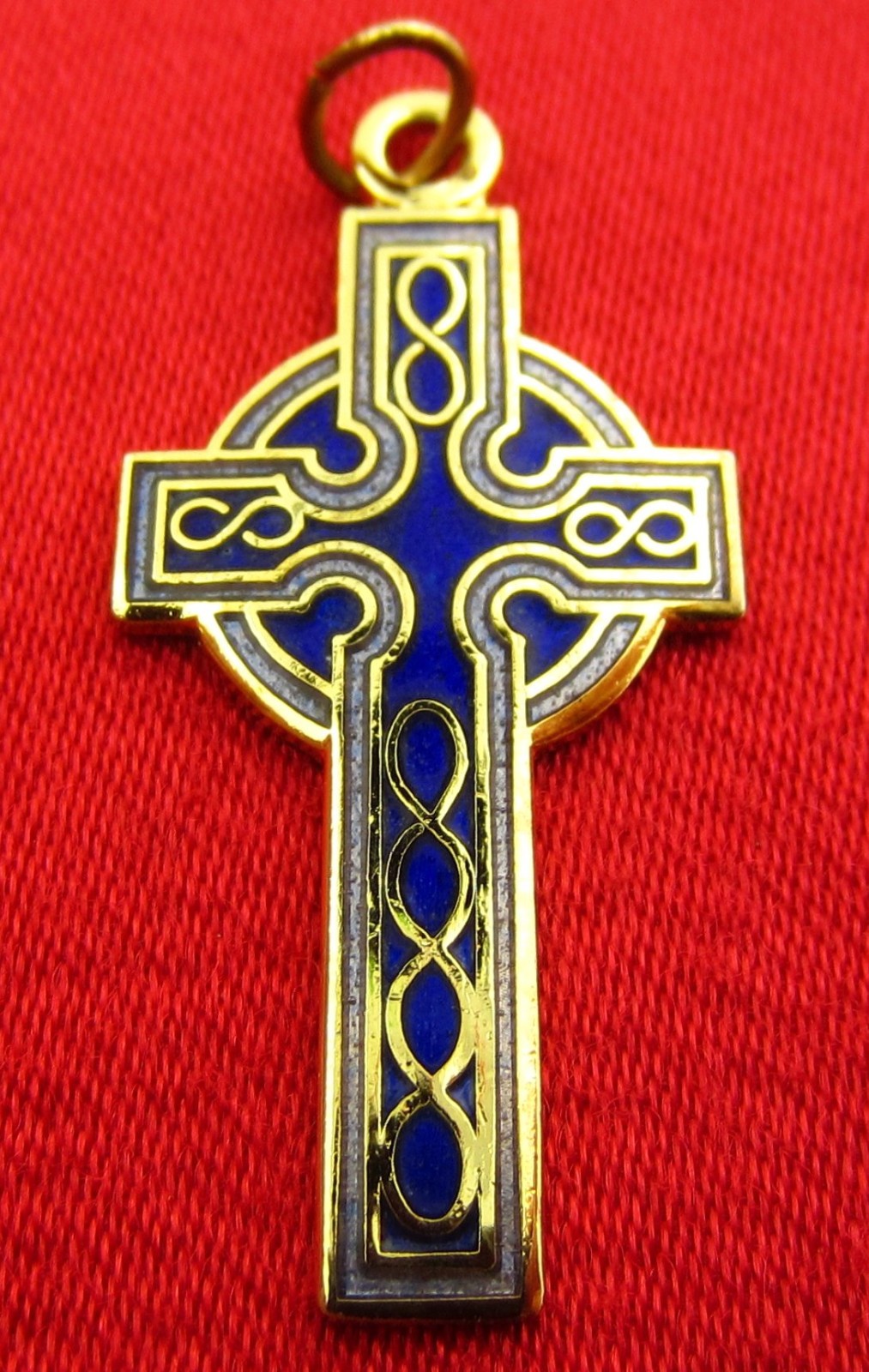 2 BLUE ENAMEL CROSSES Medals Goldtone Religious Catholic Pendants JESUS ORTHODOX