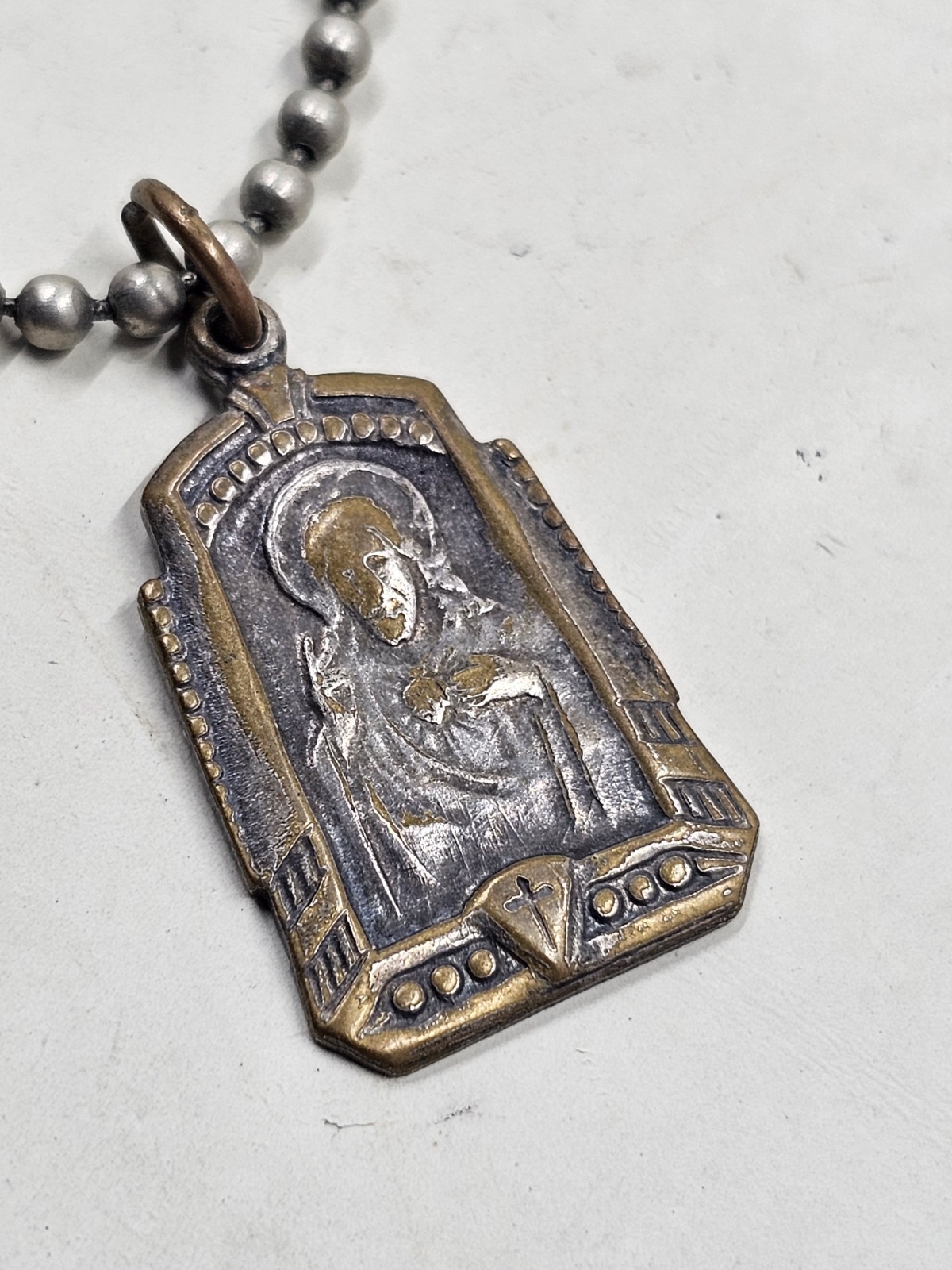 Vintage Catholic Miraculous Medal Crucifix Two Charm Ball Chain Necklace 24in