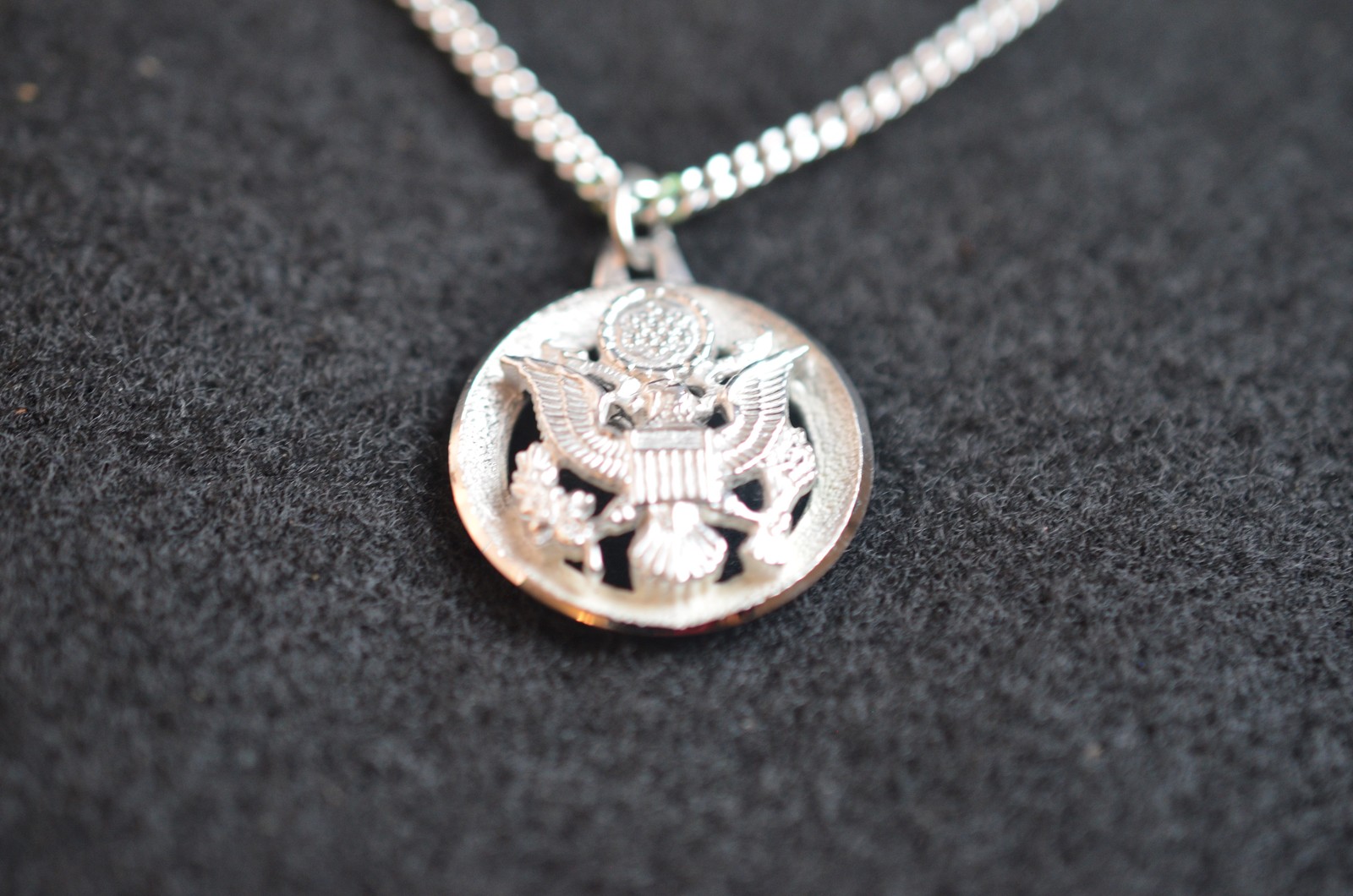 Vintage Sterling US Army Eagle St Christopher Double Sided Medal Pendant Chain