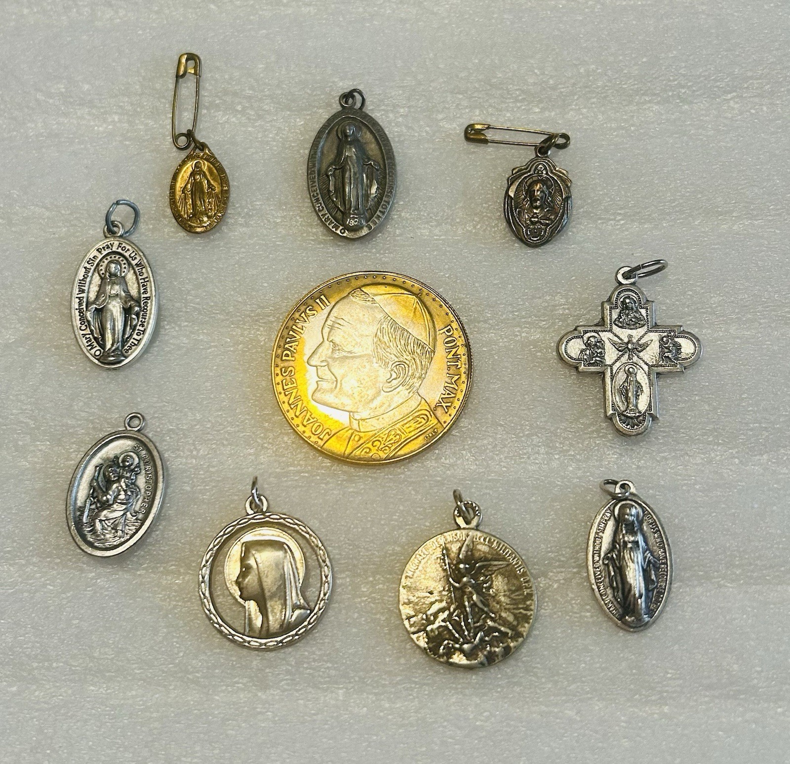 Lot Catholic Medals Vintage 4 Way 10 Pcs Italy Pope John Paul II Saint Michael