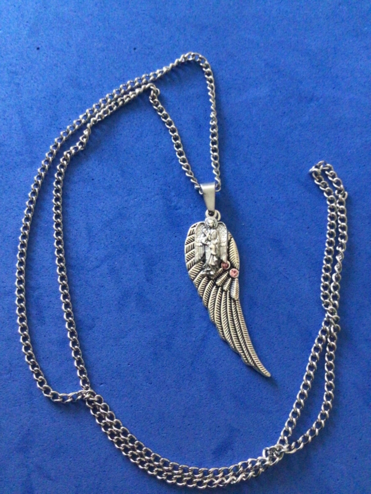 ARCHANGEL St GABRIEL Saint Medal NECKLACE Pendant Angel Wing Protection Pink