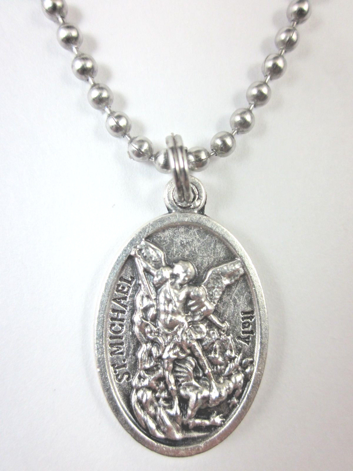 St Michael Archangel / St Christopher Medal Necklace 24″ Ball Chain Gift Box