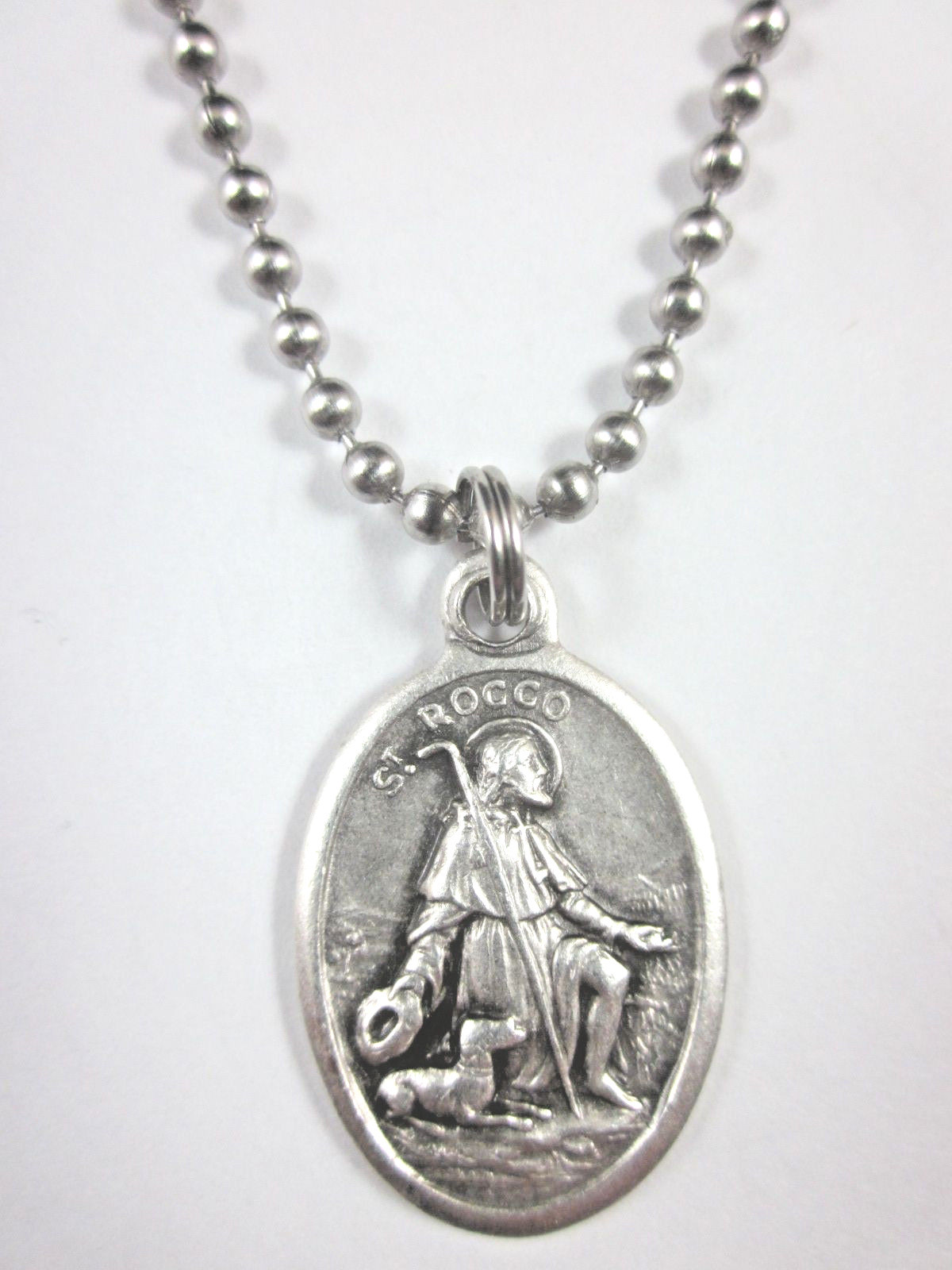 St Rocco ( Rock Roch ) Medal Italy Pendant 24″ Ball Chain Gift Box & Prayer Card
