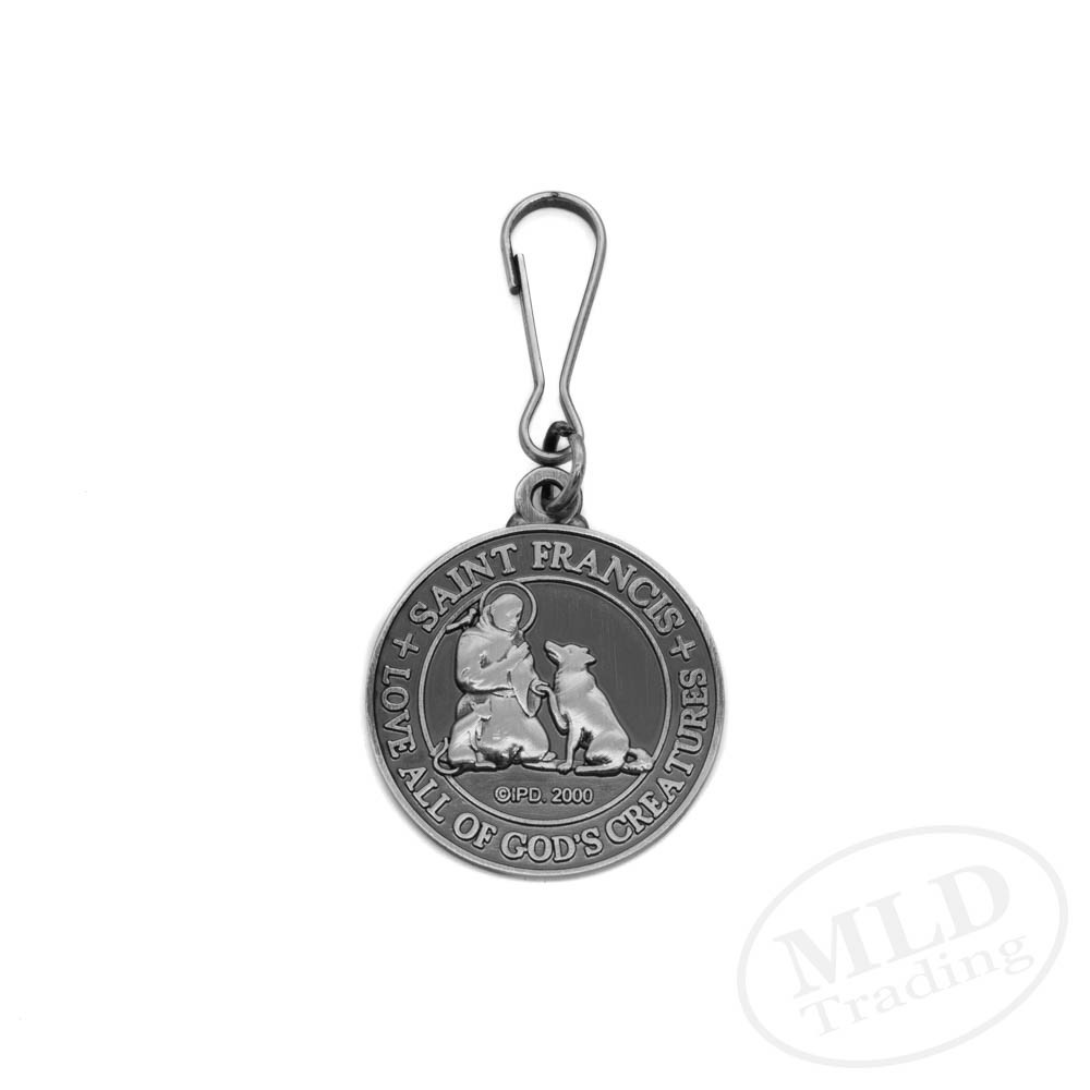 Saint St Francis Dog Tag Medal – Pet ID Charm – “Love All Creatures” Clip