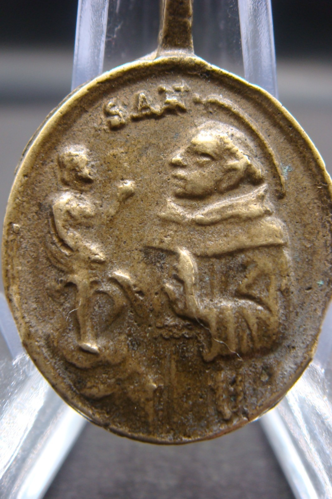 Rare Antique Bronze Catholic Medal Saint Anthony of Padua & Madonna w Child