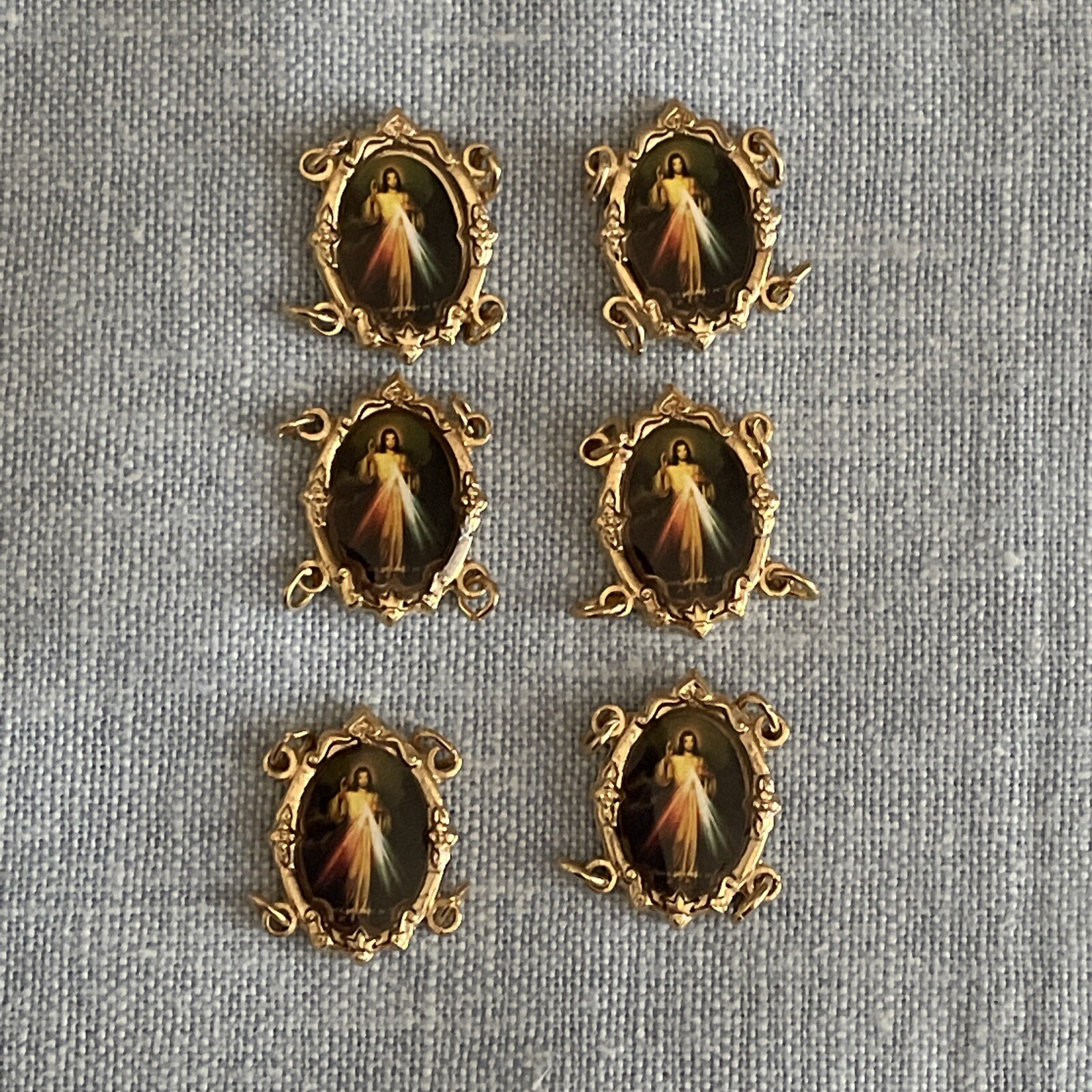 Divine Mercy Jesus Medal Bracelet Connector | Gold Tone | Bracelet Making Parts