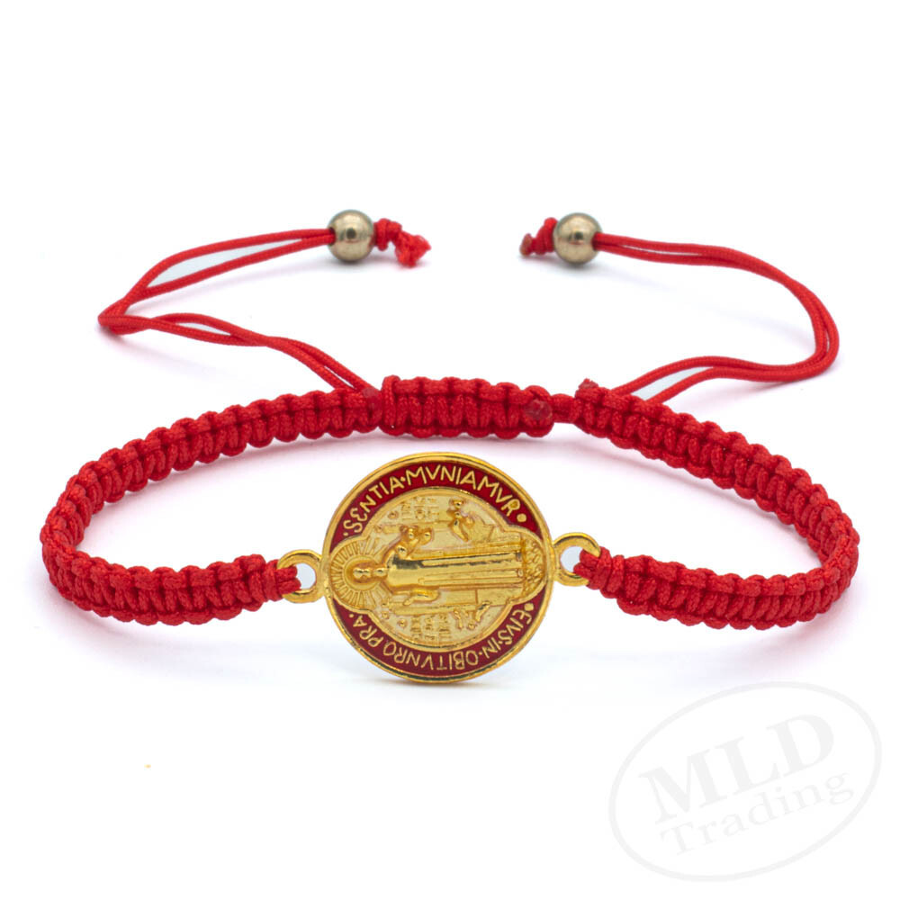 Red Saint St Benedict Medal Unity Bracelet Adjustable Pulsera Roja De San Benito