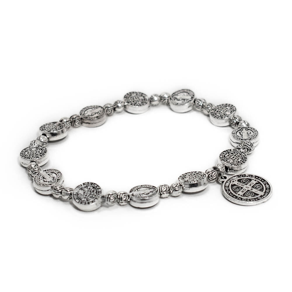 Saint St Benedict Medal Silver Rosary Bracelet Pulsera De Plata De San Benito