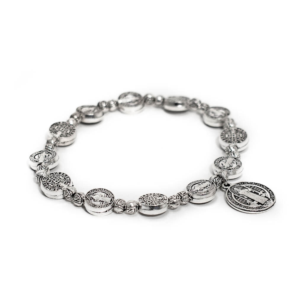 Saint St Benedict Medal Silver Rosary Bracelet Pulsera De Plata De San Benito